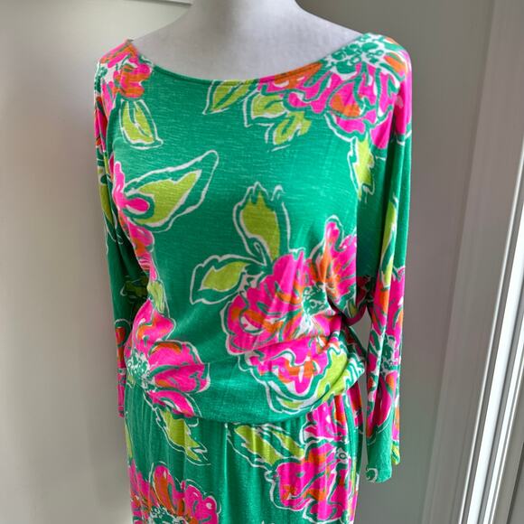 Lilly Pulitzer Cara Spearmint Green Pink Floral Dropped Waist Dress XS - Picture 3 of 7
